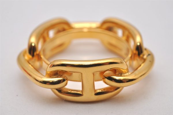 Authentic HERMES Scarf Ring Chaine d Ancre Chain Design Gold Tone 5761I Hot on Sale