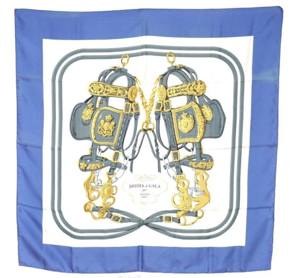 Authentic HERMES Carre 90 Scarf  BRIDES de GALA par  Silk Blue 8212I Online now