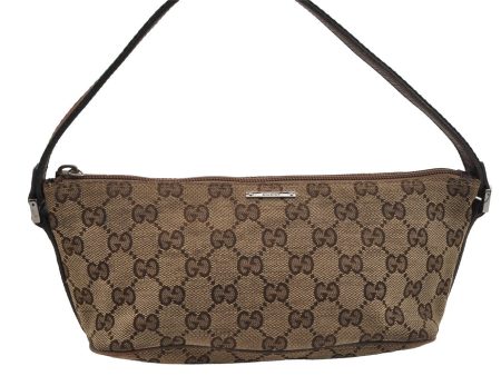 Auth GUCCI Web Sherry Line Hand Bag Pouch GG Canvas Leather 141809 Brown 6819I Supply