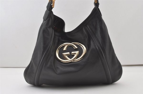 Authentic GUCCI Vintage Britt Shoulder Hand Bag Leather 162740 Black 0721J Fashion