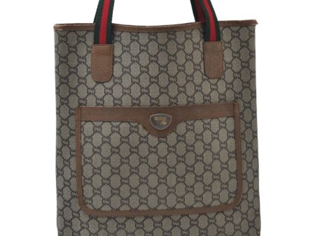 Auth GUCCI GGPlus Web Sherry Line Shoulder Tote Bag GG PVC Leather Brown K6025 Online now