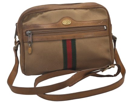 Auth GUCCI Web Sherry Line Shoulder Bag Canvas Leather 145809 Beige Junk 5282I Online Sale