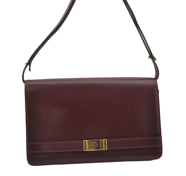 Authentic Christian Dior Vintage Shoulder Hand Bag Leather Bordeaux Junk 0936J Online Sale