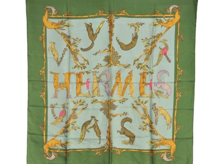 Authentic HERMES Carre 90 Scarf  Alphabet Ⅲ  Silk Green 7677I For Discount