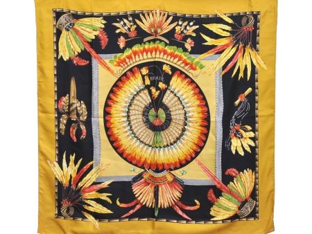 Authentic HERMES Carre 90 Scarf  BRAZIL  Silk Yellow 0649J on Sale