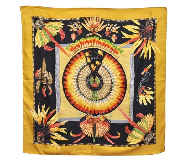 Authentic HERMES Carre 90 Scarf  BRAZIL  Silk Yellow 0649J on Sale