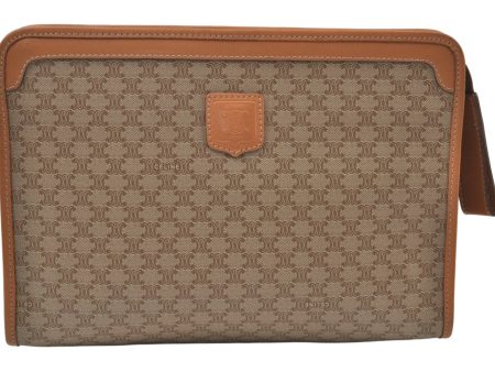 Auth CELINE Macadam Blason Pattern Clutch Hand Bag PVC Leather Beige Junk 0729J Online Hot Sale