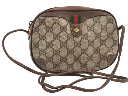 Authentic GUCCI Web Sherry Line Shoulder Bag GG PVC Leather Brown Junk 9618I For Discount