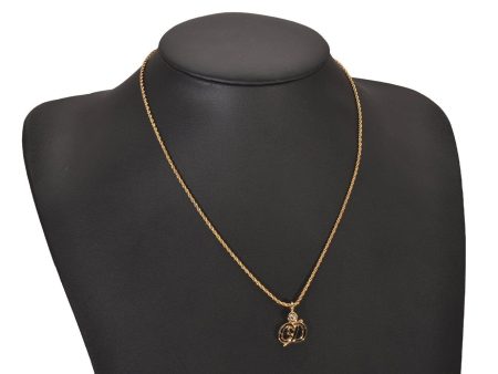 Auth Christian Dior Gold Tone Rhinestone Chain Pendant Necklace CD Box 8139I For Discount