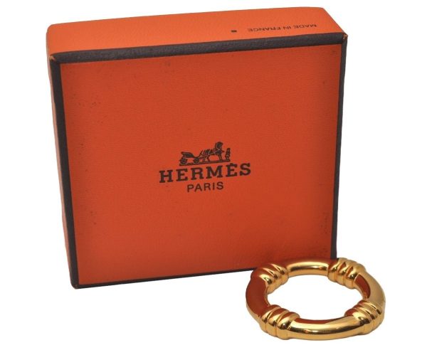 Authentic HERMES Scarf Ring Bouee Circle Design Gold Tone Box 6295I Cheap