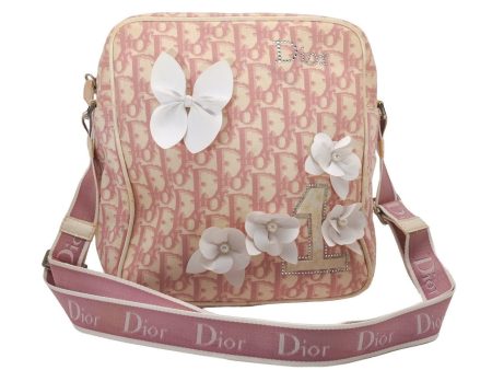 Auth Christian Dior Trotter Flower No.1 Shoulder Bag Canvas Leather Pink 8108I Hot on Sale