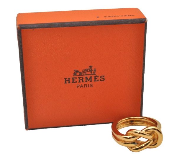 Authentic HERMES Scarf Ring Atame Circle Knot Design Gold Tone Box 5760I For Discount