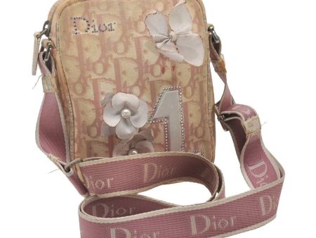 Auth Christian Dior Trotter Flower No.1 Shoulder Bag Canvas Enamel Pink 6850I Discount