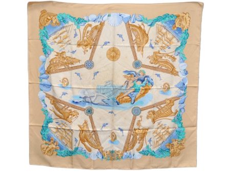 Authentic HERMES Carre 90 Scarf  Balade Oceane  Silk Beige 1386J Online now