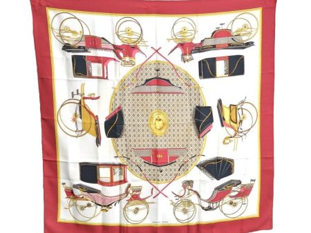 Auth HERMES Carre 90 Scarf  LES VOITURES A TRANSFORMATION  Silk Bordeaux K6772 Discount