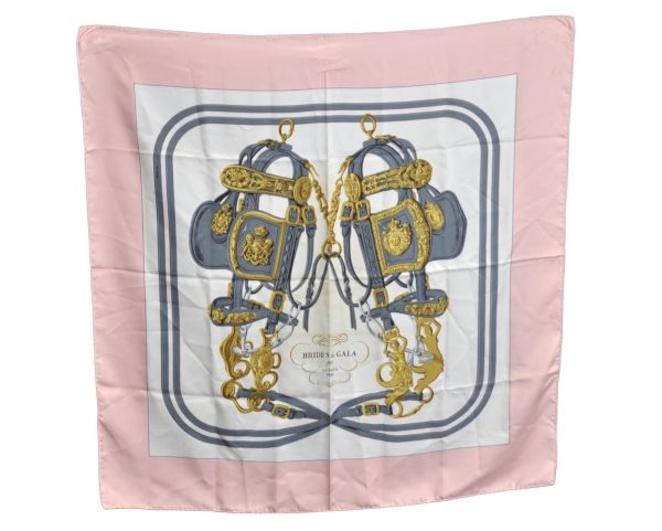 Authentic HERMES Carre 90 Scarf  BRIDES de GALA par   Silk Pink K7324 For Cheap