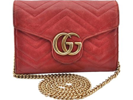 Auth GUCCI GG Marmont Chain Shoulder Cross Bag Wallet Leather 474575 Red 8641I Fashion