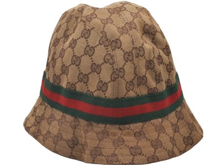 Auth GUCCI Web Sherry Line Bucket Hat GG Canvas Leather Size L 22.8  Brown 8207I Supply