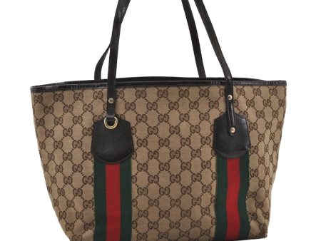 Auth GUCCI Jolie Web Sherry Line Tote Bag GG Canvas Enamel 211971 Brown 7192I Fashion