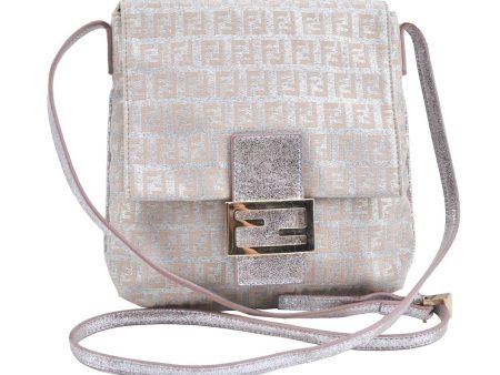 Auth FENDI Zucchino Mamma Baguette Shoulder Cross Bag Canvas Leather Pink 5806G Discount