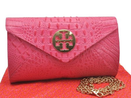 Authentic TORY BURCH Reva Chain Shoulder Cross Body Bag Leather Pink 0555J Online now