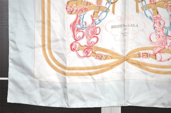 Authentic HERMES Carre 90 Scarf  BRIDES de GALA par  Silk Light Blue 7663I Sale