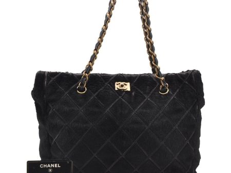 Auth CHANEL Unborn Calf Leather Bicolore Chain Shoulder Tote Bag Black CC 8332I Hot on Sale