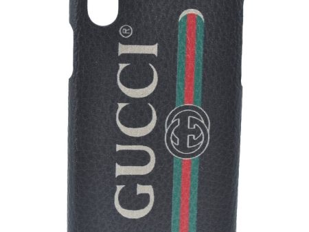 Authentic GUCCI Web Sherry Line iPhone X Xs Case Leather 549080 Black K6614 Fashion