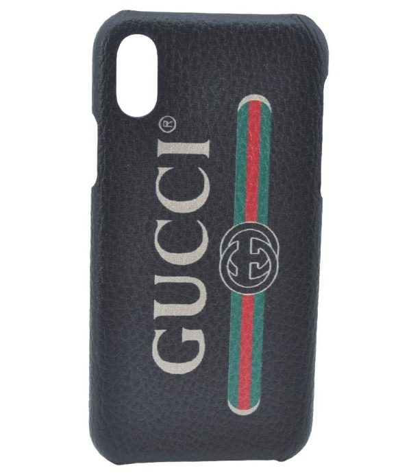 Authentic GUCCI Web Sherry Line iPhone X Xs Case Leather 549080 Black K6614 Fashion