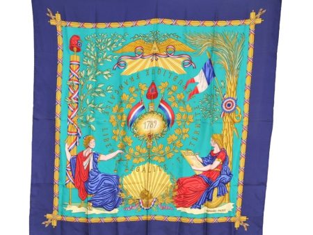 Authentic HERMES Carre 90 Scarf  1789 LIBERTE EGALITE  Silk Navy 7559I Online Hot Sale