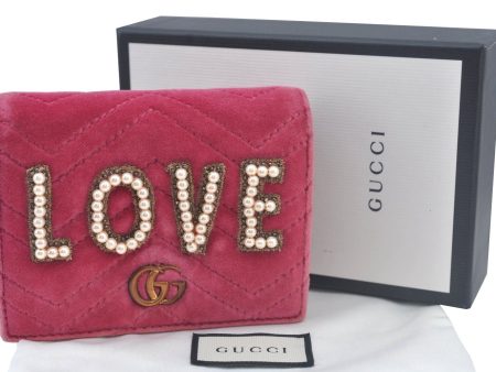 Auth GUCCI GG Marmont LOVE Double G Bifold Wallet Velour 466492 Pink Box 6637I Online Sale